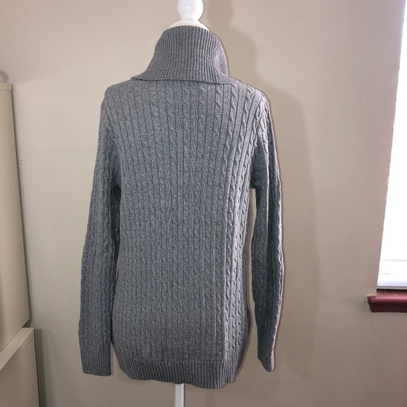 PRIA Gray Cotton Cable Knit Cowl Neck Long Sleeve Pullover Sweater - Picture 4 of 7